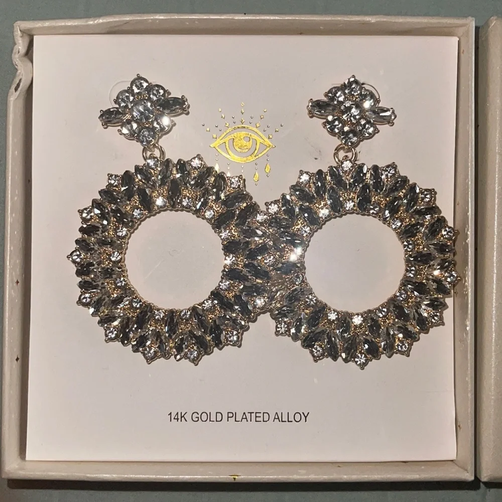 Eye Candy LA Studded Hoop Earrings w/ 14K Gold Plated Alloy - Picture 2 of 3